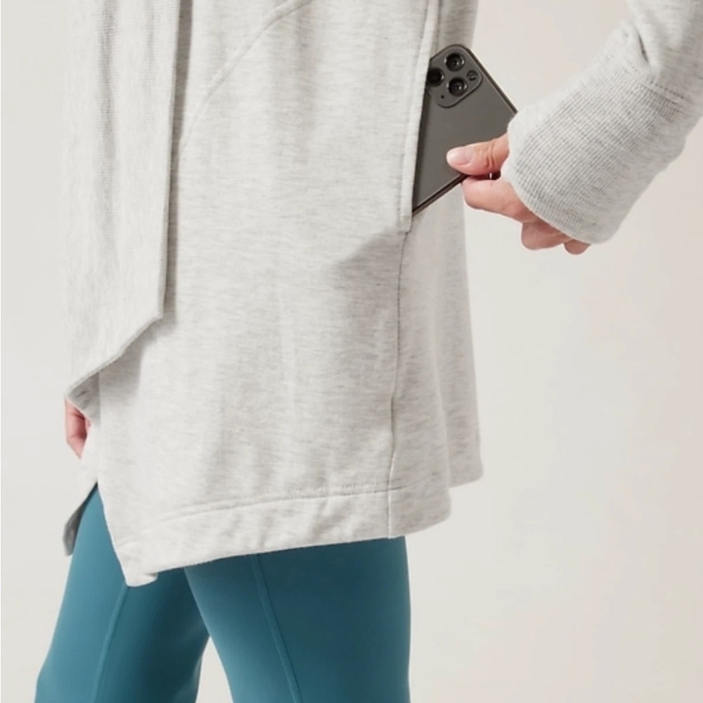 ATHLETA HEATHER cream off white POCKETS NIRVANA PRANAYAMA RESTORE WRAP CARDIGAN - Picture 2 of 13
